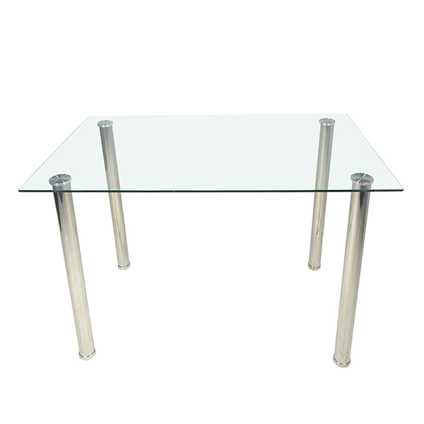 4-seat simple rectangular cylindrical leg table tempered glass stainless steel clear glass 110 * 70 * 75cm N201（Replace encoding13029115）