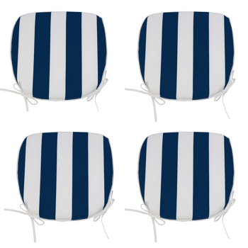 4 PCS Set Outdoor Chair Cushions Seat Cushions with Straps, Patio Chair Pads（Blue / White Color）