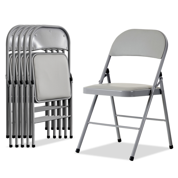 6pcs Elegant Foldable Iron & PVC Chairs for Convention & Exhibition Gray