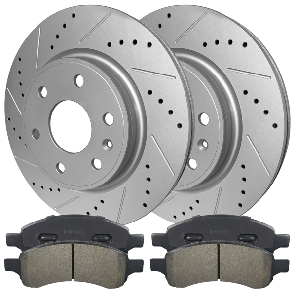 Front Drilled Rotors   Brake Pads for Buick Enclave Chevy Traverse GMC Acadia