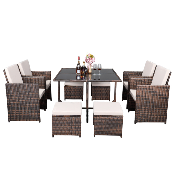 Nine-Piece Table And Chair Set-1 (1/3) Brown Gradient