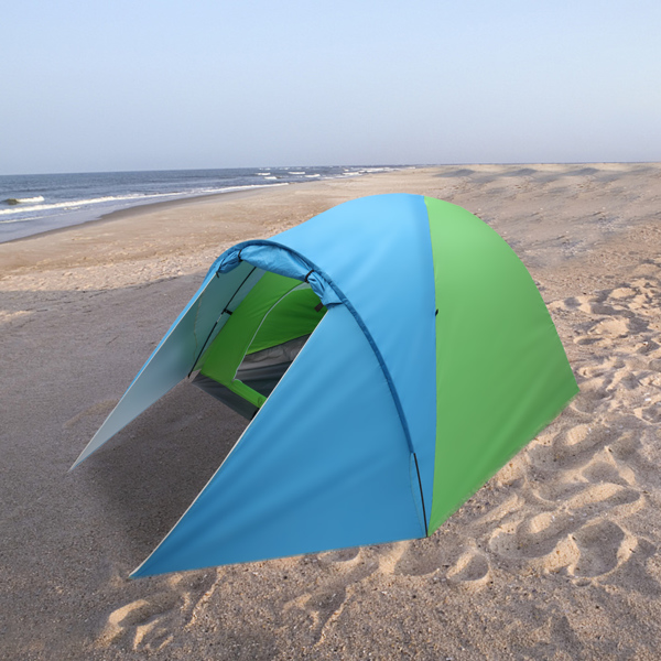 4-Person Double Layer Family Camping Tent Outdoor Instant Cabin Tent for Hiking Backpacking Trekking Blue & Green 