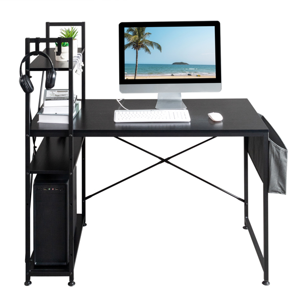 FCH 120*60*120cm Particleboard Paste Triamine H Type With Non-woven Bag USB Power Port Computer Desk Black
