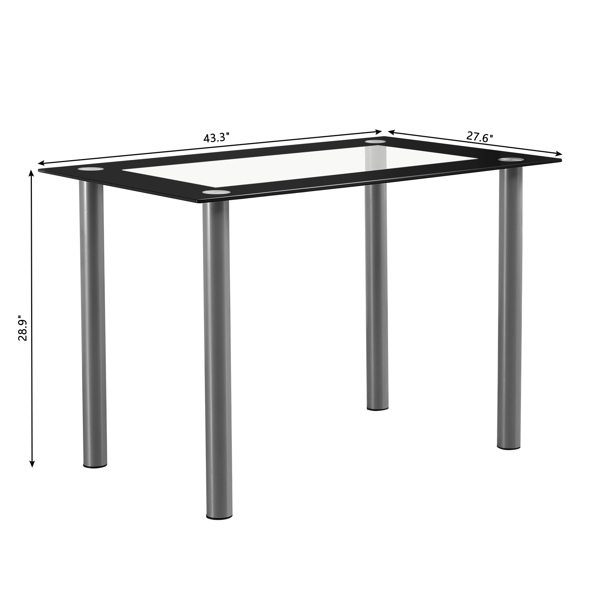 4-seater simple rectangular cylindrical leg table tempered glass stainless steel black edging clear glass 110 * 70 * 75cm N201, Table legs are black（Replace encodingG52002457）
