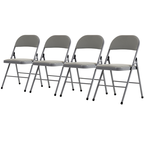 4pcs Elegant Foldable Iron & PVC Chairs for Convention & Exhibition Gray