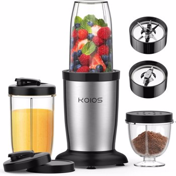 KOIOS 850W Bullet Blender for Shakes and Smoothies, 11 Pieces Personal Smoothie Blenders for Kitchen, Small Cup Grinder with 2 * 17Oz To-Go Cups and Spout Lids, BPA Free, Pulse Technology (Black)