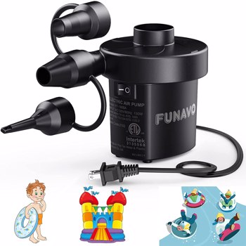 Electric Air Pump, FUNAVO Portable Air Pump With 3 Nozzles, 130 W Quick-fill Electric Pump, Inflate/Deflate Air Pumps for Inflatable Swimming Pools and Ring, Air Mattress, Boats, 110 V, shipped by FBA