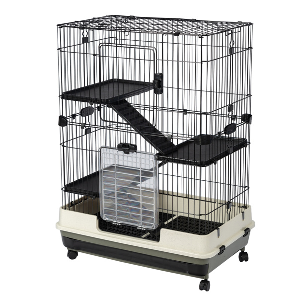 4-Tier 32"Small Animal Metal Cage Height Adjustable with Lockable Casters Grilles Pull-out Tray for Rabbit Chinchilla Ferret Bunny Guinea Pig Squirrel Hedgehog