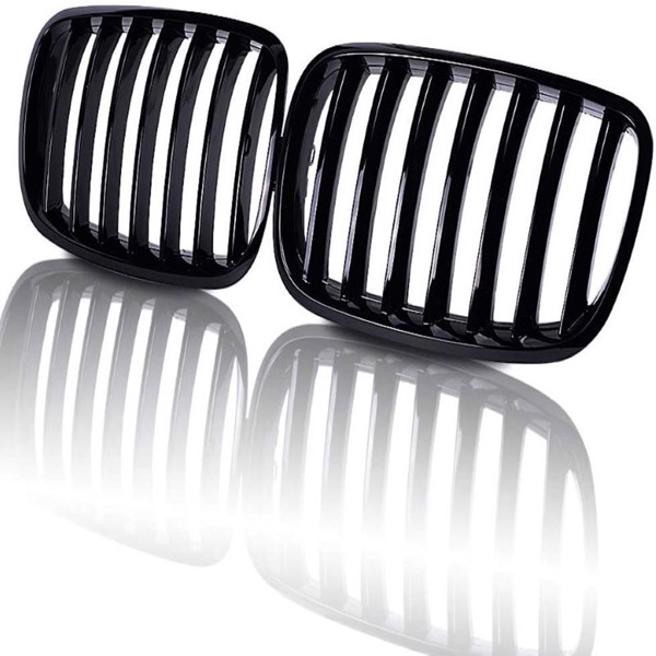 LEAVAN Pair Front Gloss Black Kidney Grill Grilles For BMW X5 E70 X6 E71 2007-2013