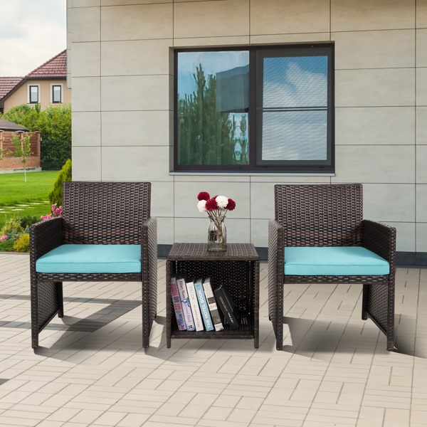 Cpintltr 3 Pieces Outdoor Patio Wicker Furniture Sets Patio Conversation Sets PE Rattan Chair with Soft Cushions Lawn Poolside Chairs for Balcony Garden Backyard Porch Teal(3)