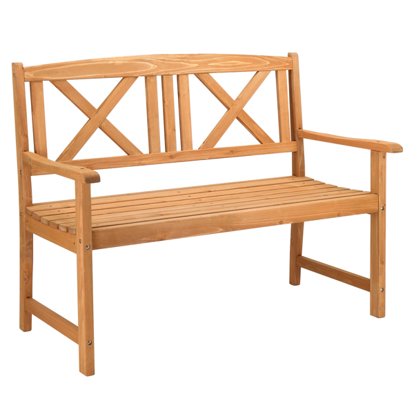 117*61*90cm Outdoor Garden Fir X Back Wooden Bench Burlywood