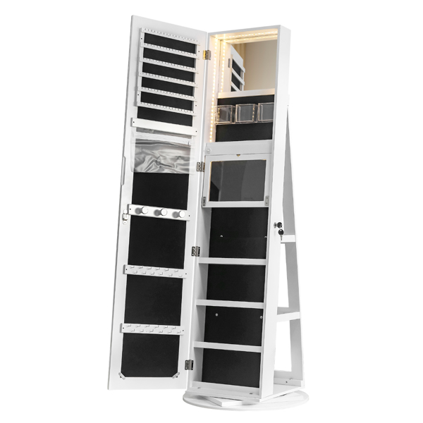 Jewelry Armoire with Full Length Mirror 360° and Large Capacity Jewelry Organizer Armoire, Lockable Mirror with Jewelry Storage, Multi Storage Shelves