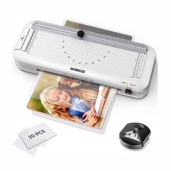 Laminator Machine with Laminating Sheets 20 Pouches, WORKIZE 9-Inch Thermal Laminator, Personal 5-in-1 A4 Desktop Laminating Machine, OL188 White Black 