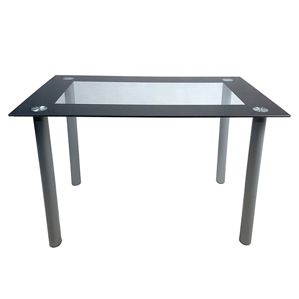 4-seater simple rectangular cylindrical leg table tempered glass stainless steel black edging clear glass 110 * 70 * 75cm N201, Table legs are black（Replace encodingG52002457）