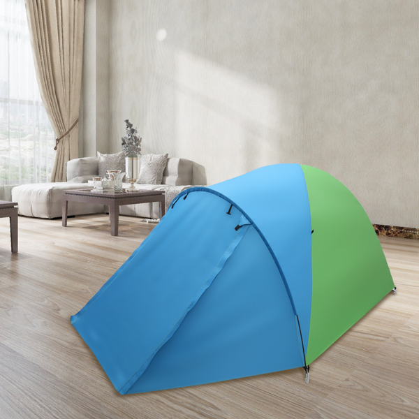 4-Person Double Layer Family Camping Tent Outdoor Instant Cabin Tent for Hiking Backpacking Trekking Blue & Green 