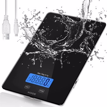 KOIOS Food Scale, 33lb/15Kg Digital Kitchen Scale for Food Ounces and Grams Cooking Baking, 1g/0.1oz Precise Graduation, Waterproof, USB Rechargeable, 6 Weight Units, Tare Function, Black