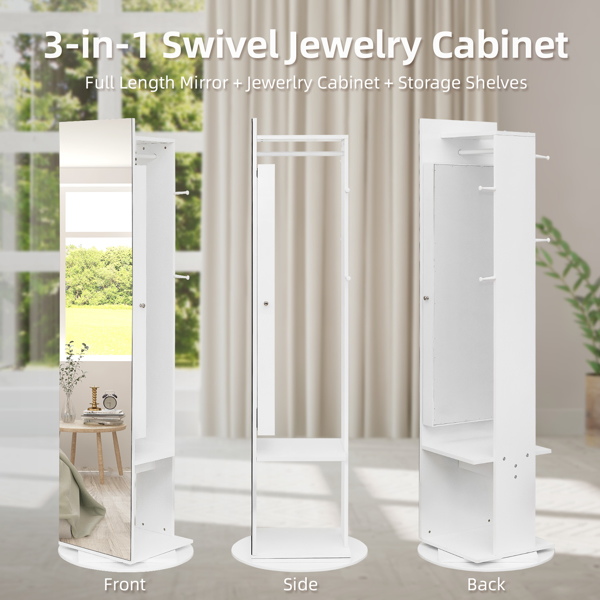 Jewelry Armoire with Full Length Mirror 360° and Large Capacity Jewelry Organizer Armoire, Mirror with Jewelry Storage, Coat Rack，Multi Storage Shelves