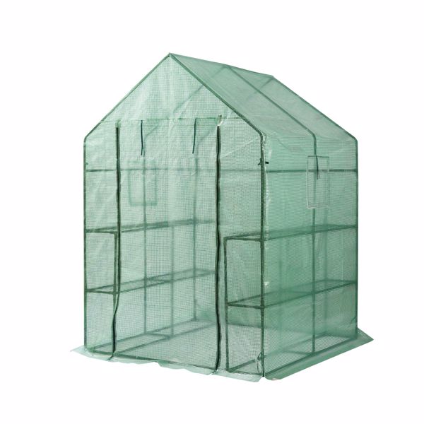 Green House 56" W x 56" D x 76" H,Walk in Outdoor Plant Gardening Greenhouse 2 Tiers 8 Shelves - Window and Anchors Include(Green)