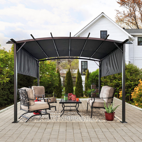 12 x 9 Ft Outdoor Pergola Patio Gazebo,Retractable Shade Canopy,Steel Frame Grape Gazebo,Sunshelter Pergola，Grey [Sale to Temu is Banned.Weekend can not be shipped, order with caution]