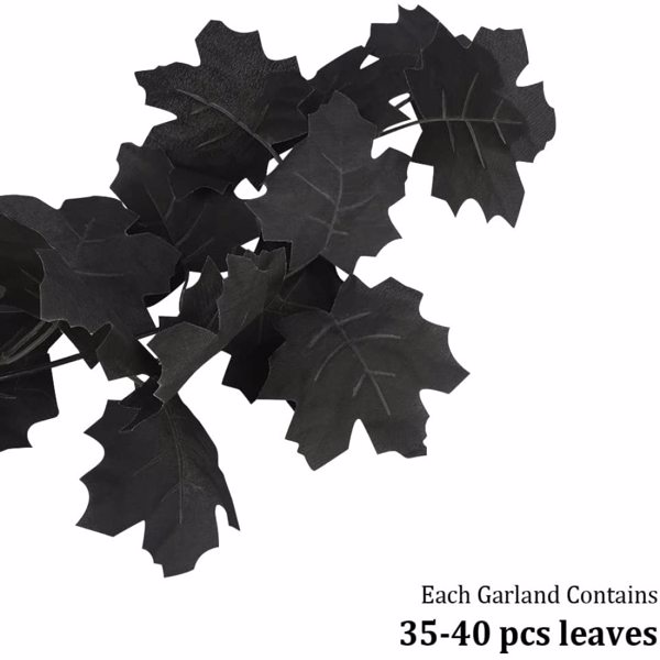 2 Pcs Fall Maple Leaf Garland,Fall Decor,Fall Leaves Garland,5.9ft Strand Hanging Vine ​Black Garland with 24pcs Spider Bat Sticker 4 hooks for Party Home Fireplace Outdoor