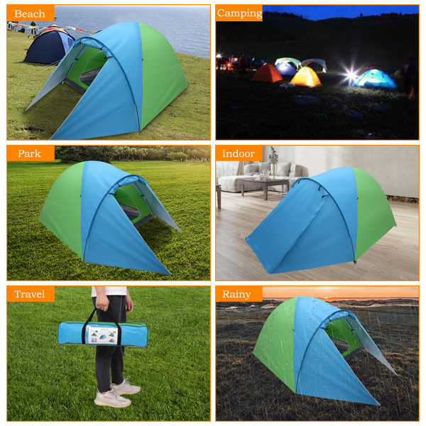 4-Person Double Layer Family Camping Tent Outdoor Instant Cabin Tent for Hiking Backpacking Trekking Blue & Green 