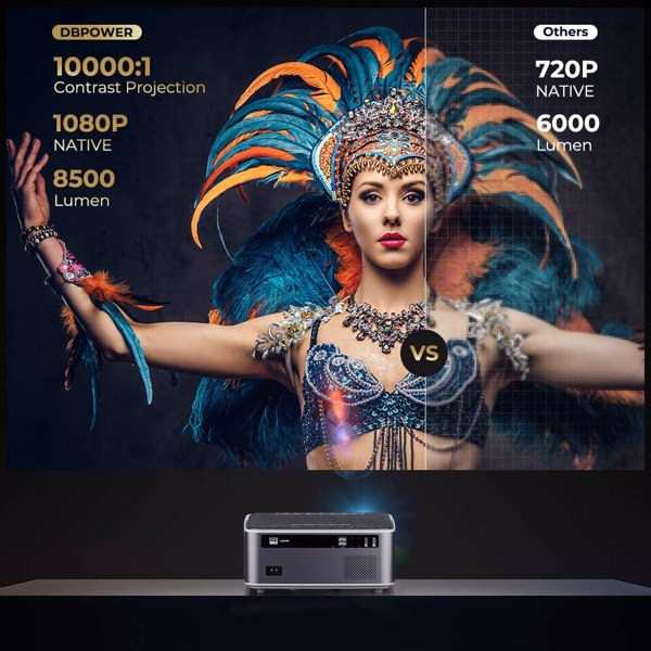 DBPOWER Native 1080P 5G 4K WiFi Projector, Upgrade 20000L 500 ANSI FHD Outdoor Movie Projector, Support 4P+4D Keystone/Zoom/PPT, 300" Portable Mini Video Projector FBA 发货周末不处理订单