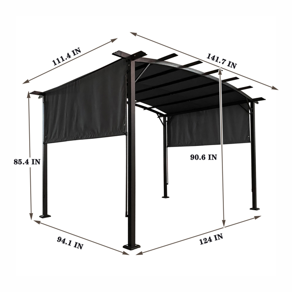 12 x 9 Ft Outdoor Pergola Patio Gazebo,Retractable Shade Canopy,Steel Frame Grape Gazebo,Sunshelter Pergola，Grey [Sale to Temu is Banned.Weekend can not be shipped, order with caution]