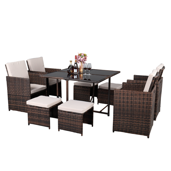 Nine-Piece Table And Chair Set-1 (1/3) Brown Gradient