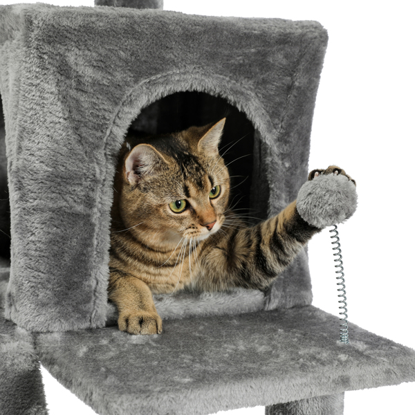 Cat Tree 69 Inches Cat Tower with 2 Condos and 2 Perches, Climber Tower Furniture, Upgraded Version Grey