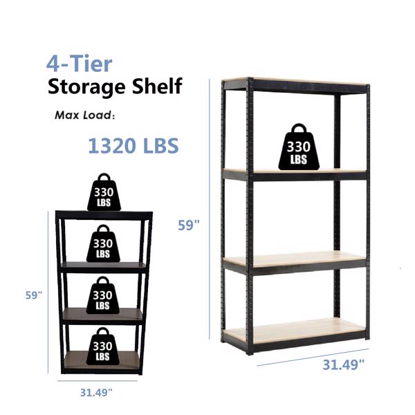 Storage Rack Shelving Unit Storage Shelf  4-Shelf Adjustable Shelves Heavy Duty Display Stand for Books, Tools Bolt-Free Assembly 31.49"x 14.47"x 59” Black (it isn't able to ship on weekend)
