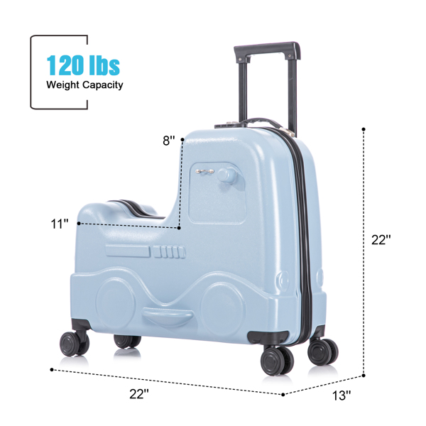 22 Inch Kid's Ride on Suitcase Children's Trolley Luggage with Spinner Wheels \Lock\Safty Belt\Telescoping Handle Blue