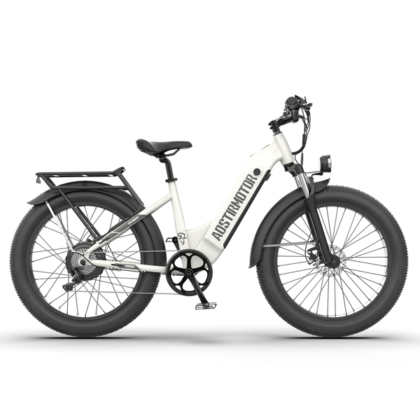  AOSTIRMOTOR New Pattern 26" 1000W Electric Bike Fat Tire 52V15AH Removable Lithium Battery for Adults(white)