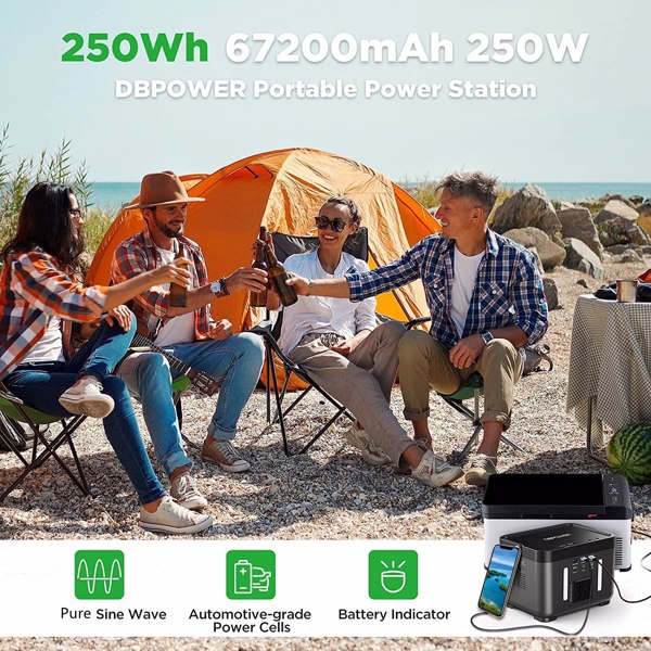 DBPOWER Portable Power Station, Peak 350W Backup Lithium Battery 250Wh 110V Pure Sine Wave AC Outlet for Emergency Outdoor Camping Fishing Hunting CPAP, BS200A  Black , shipped by FBA 