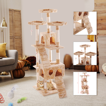66\\" Multi-level Cat Tree, Scratching Posts, Kitten Activity Tower with 3 Perches 
