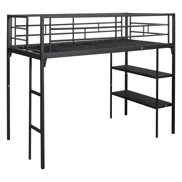 Low Loft bed with storage shelves