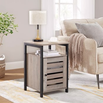 End Table with Open Shelf, Side Table, Inner Adjustable Shelf, Steel Frame, 15.7 x 15.7 x 23.6 Inches, Bedroom, Industrial, Greige and Black ULET062B02