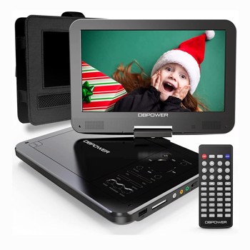 DBPOWER 12\\" Portable DVD Player with 10\\" Swivel Display Screen, 5-Hour Rechargeable Battery SD/ USB Port, with 1.8m Car Charger, Power Adaptor and Car Headrest Mount, Region-free