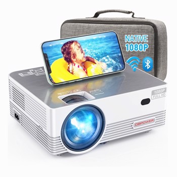 Native 1080P WiFi Bluetooth Projector, DBPOWER 9500L Full HD Outdoor Movie Projector, Q6 White