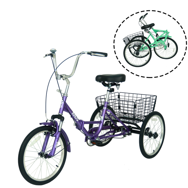 Adult Folding Tricycle ,Foldable 20 inch 3 Wheel Bikes,Single Speed Portable Cruiser Bicycles with Shopping Basket for Seniors,Women, Men