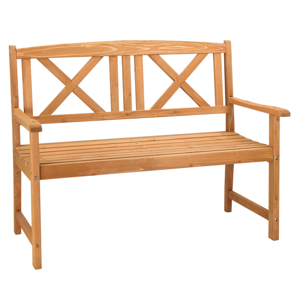 117*61*90cm Outdoor Garden Fir X Back Wooden Bench Burlywood