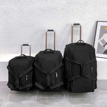 Expandable 3 PCS Luggage Set Foldable Softside Travel Suitcase with Spinner Wheels Black
