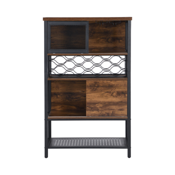 Industrial Bar Cabinet with Wine Rack for Liquor and Glasses, Wood and Metal Cabinet for Home Kitchen Storage Cabinet