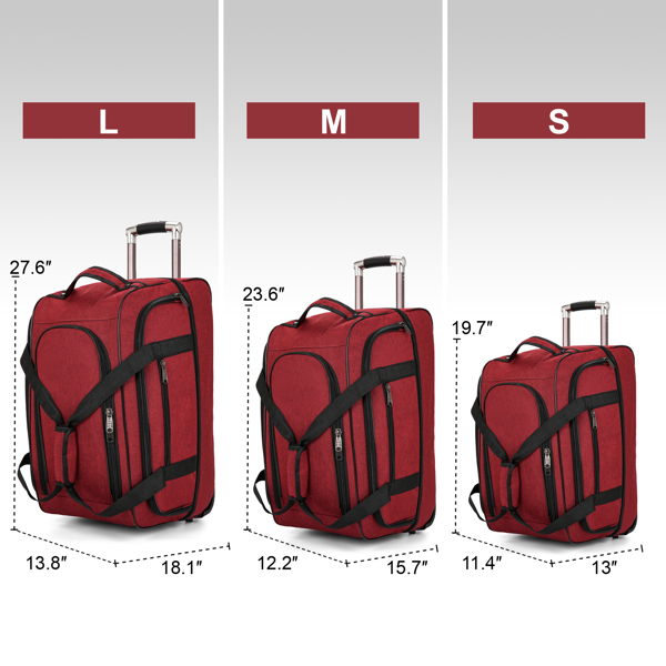 Expandable 3 PCS Luggage Set Foldable Softside Travel Suitcase with Spinner Wheels Red Black