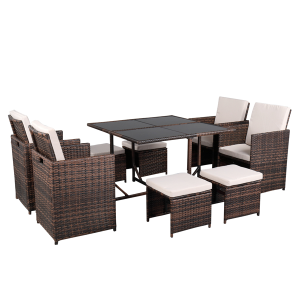 Nine-Piece Table And Chair Set-1 (1/3) Brown Gradient