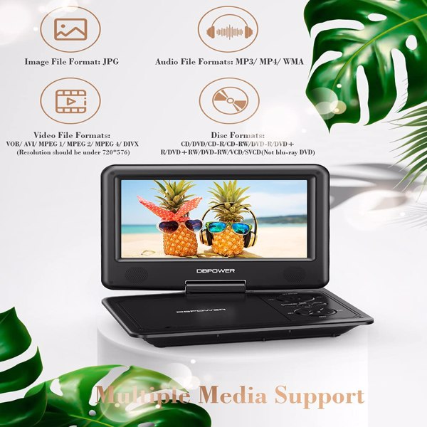 DBPOWER 11.5" Portable DVD Player, 5-Hour Built-in Rechargeable Battery, 9" Swivel Screen Region Free (Black)
