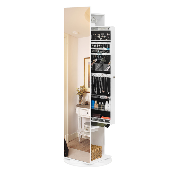Jewelry Armoire with Full Length Mirror 360° and Large Capacity Jewelry Organizer Armoire, Mirror with Jewelry Storage, Coat Rack，Multi Storage Shelves