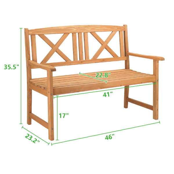 117*61*90cm Outdoor Garden Fir X Back Wooden Bench Burlywood