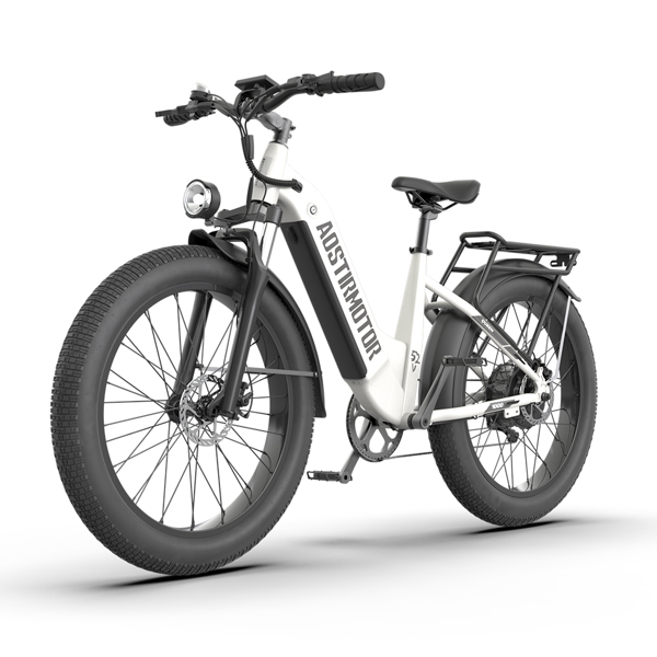  AOSTIRMOTOR New Pattern 26" 1000W Electric Bike Fat Tire 52V15AH Removable Lithium Battery for Adults(white)