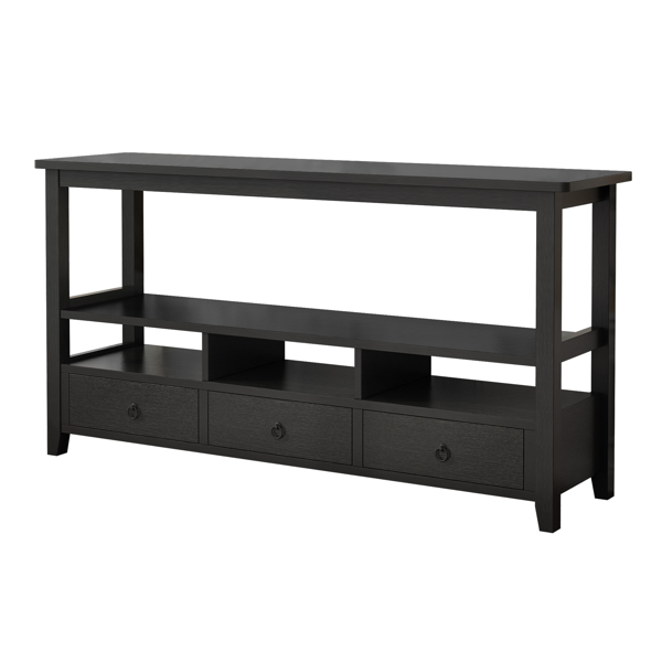 3 Tier Vintage Solid Console Table with 3 Drawers and Shelves, Industrial Console Table Coffee Table for Living Room Entry Bedroom Black Color 