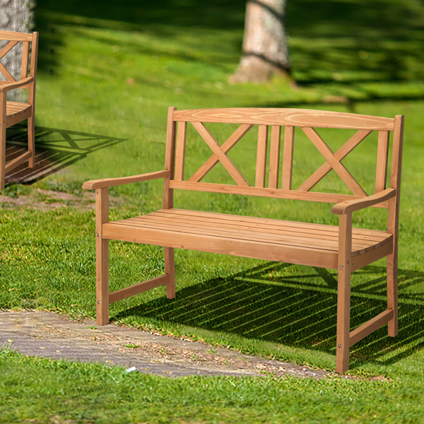 117*61*90cm Outdoor Garden Fir X Back Wooden Bench Burlywood